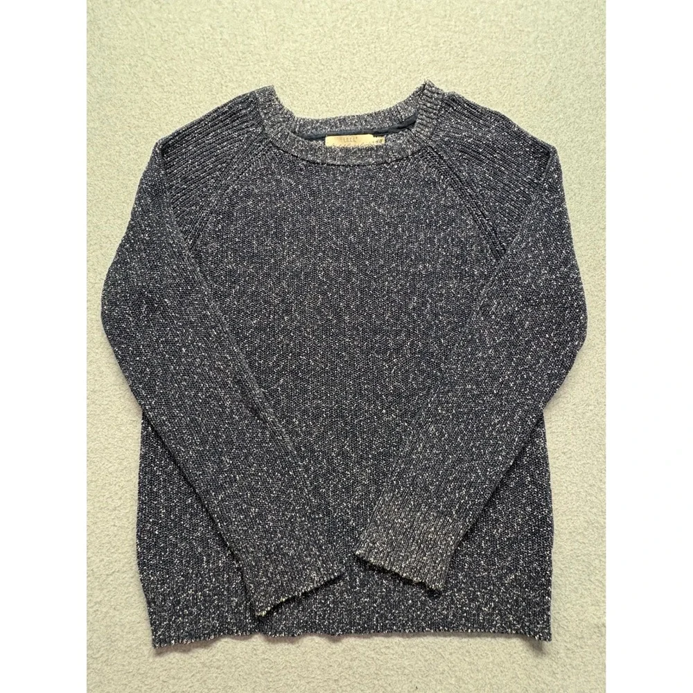 HM LOGG Mens Navy Blue White Marled Cotton Knit Crewneck Sweater O/N 835240